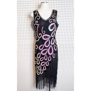 Fundaisy | Black Sequin Flapper Dress 1920s Great Gatsby Costume Set Large